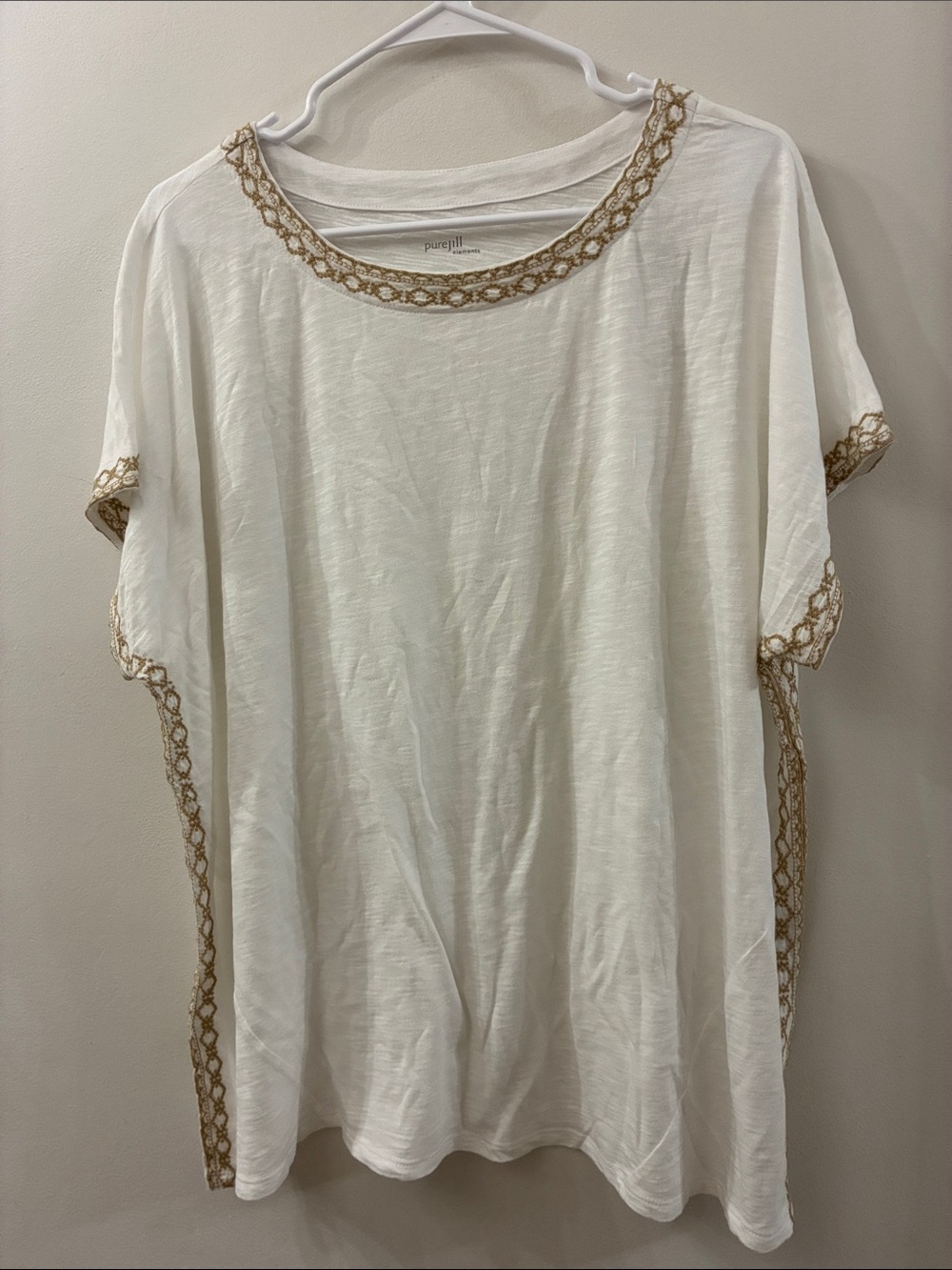 J Jill oversized Women's white Embroidered Trim Short Sleeve Top - NWT - large